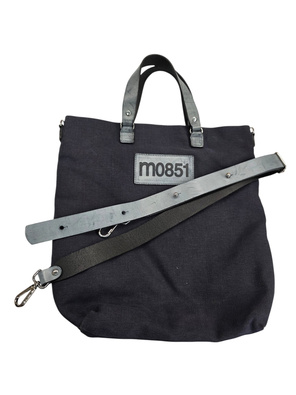 m0851 navy blue  Canvas Crossbody Tote with leather handles andDetachable Strap